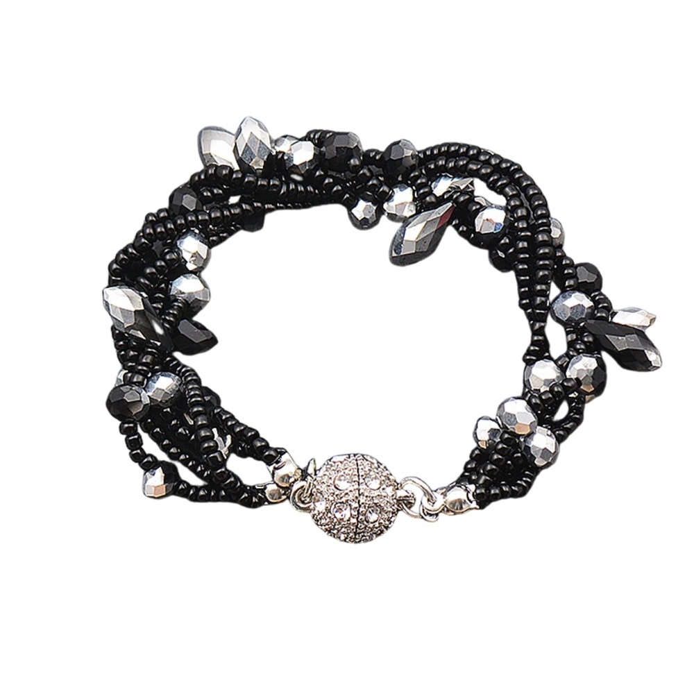 Black Beaded Wrap Bracelet with Magnetic Clasp – 7.1” – Crystal Accent – NWT